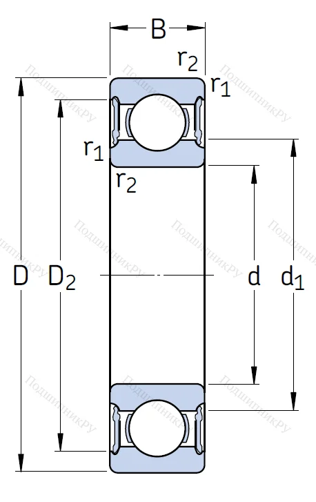 Однорядный шариковый подшипник 61900 2RS 1
