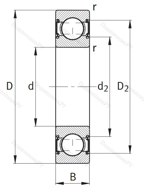 Однорядный шариковый подшипник 6000 C 2HRS