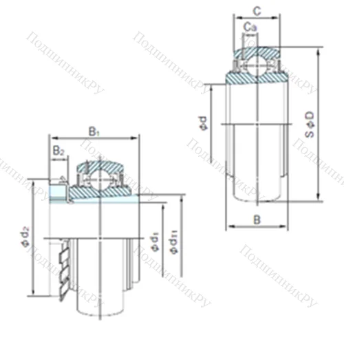Подшипник шариковый радиальный UK 208+H 2308