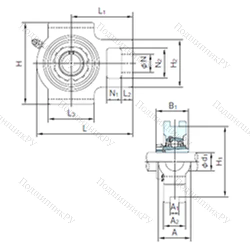 Подшипниковый узел шариковый радиальный UKT 211+H 2311