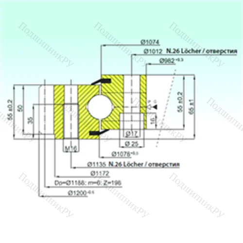Подшипник шариковый опорно-поворотный EB 1.25.1076.201-1STPN