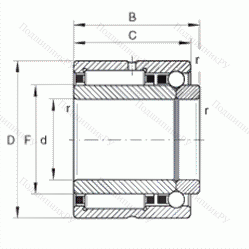 Шарикоподшипник радиально-упорный комбинированный с игольчатыми роликами NKIB 5908